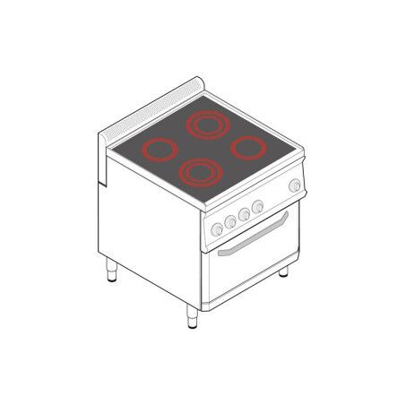 Fourneau dessus électrique sur four Ventilé électrique GN1/1 4 plaques vitrocéramiques Gamme 700 Largeur 700