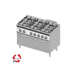 Fourneau dessus gaz 6 feux sur four électrique Ventilé GN1/1 + Placard Gamme 700