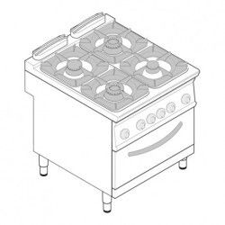 Fourneau dessus gaz sur four électrique statique GN2/1 4 feux Gamme 900