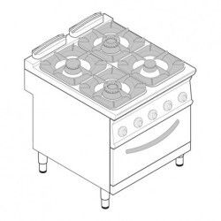 Fourneau dessus gaz sur four électrique Ventilé GN1/1 4 feux Gamme 900