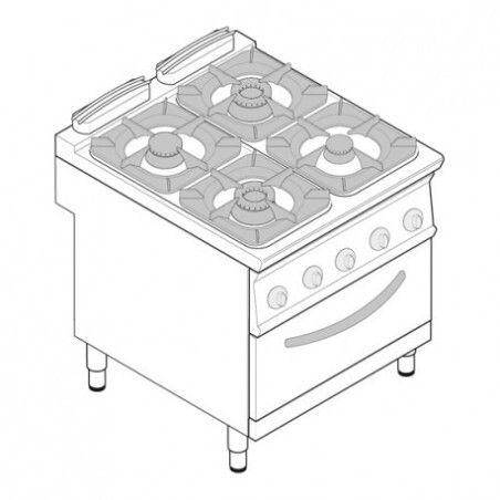 Fourneau dessus gaz sur four électrique Ventilé GN1/1 4 feux Gamme 900
