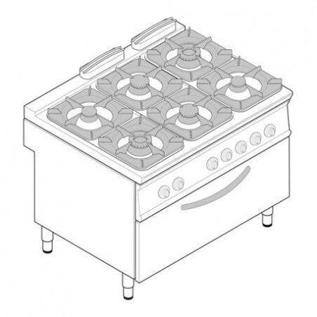 Fourneau dessus gaz sur Four gaz statique Extra-large + GRILL (3kW) 6 feux Gamme 900