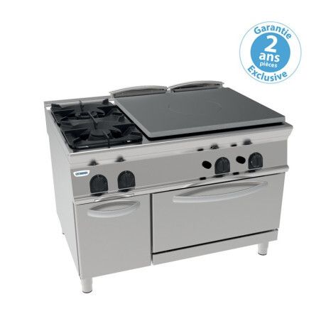 Fourneau dessus gaz sur Four gaz statique GN2/1 2 feux + plaque coup de feu Gamme 900