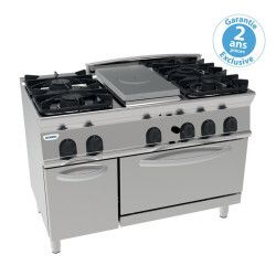 Fourneau dessus gaz sur Four gaz statique GN2/1 4 feux + 1/2 plaque CdF + Placard Gamme 700