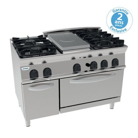 Fourneau dessus gaz sur Four gaz statique GN2/1 4 feux + 1/2 plaque CdF + Placard Gamme 700