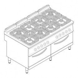 Fourneau dessus gaz sur Four gaz statique GN2/1 + Placard 8 feux Gamme 900