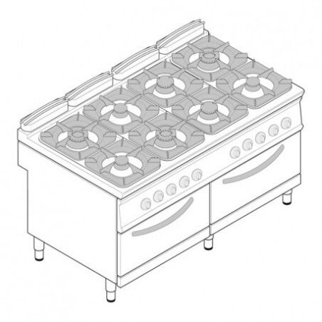 Fourneau dessus gaz sur Four gaz statique GN2/1 + Placard 8 feux Gamme 900