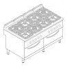 Fourneau dessus gaz sur Four gaz statique GN2/1 + Placard 8 feux Gamme 900