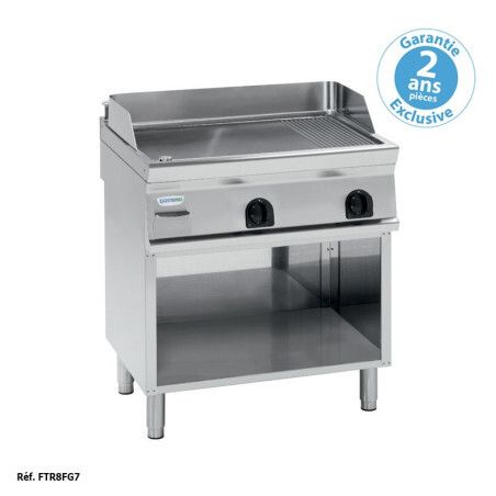 Plaque à snacker gaz Lisse chromée sur Placard ouvert Double 748x564mm Gamme 700