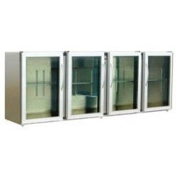 Arrière-bar Inox SérieLEDS sans groupe 4Larges Portes Vitrées 722L Profondeur 540mm